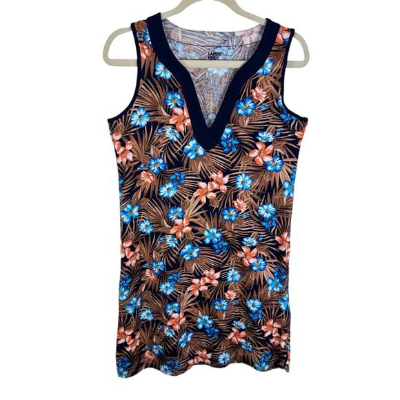 Lands' End 100% Cotton Floral Palm Sleeveless Knee Length Dress Coverup Size S - Picture 3 of 9